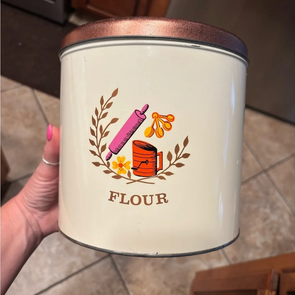 1960s White & Copper 4 Piece Kitchen Canister Set